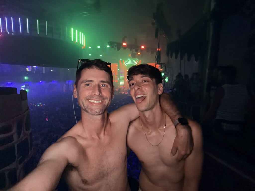 Two friends at a nightlife venue